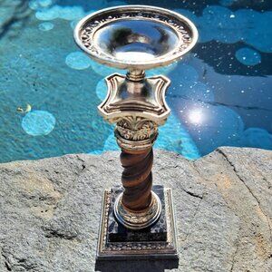 Gorgeous Vintage Dilly MFG Ornate Metal Candle Holder with Marble Base